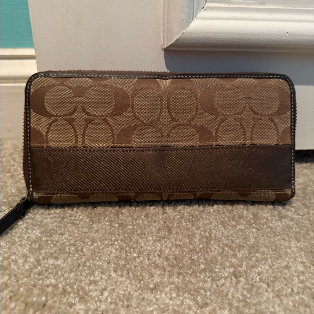 Coach Brown and Tan Signature Wallet